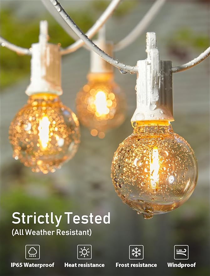 Brightown 29 Feet LED Outdoor String Lights with Shatterproof G40 Edison Bulbs, Connectable and Weatherproof Strand, Commercial Grade Patio Lights for Backyard Garden Patio Decorative, White Brightown