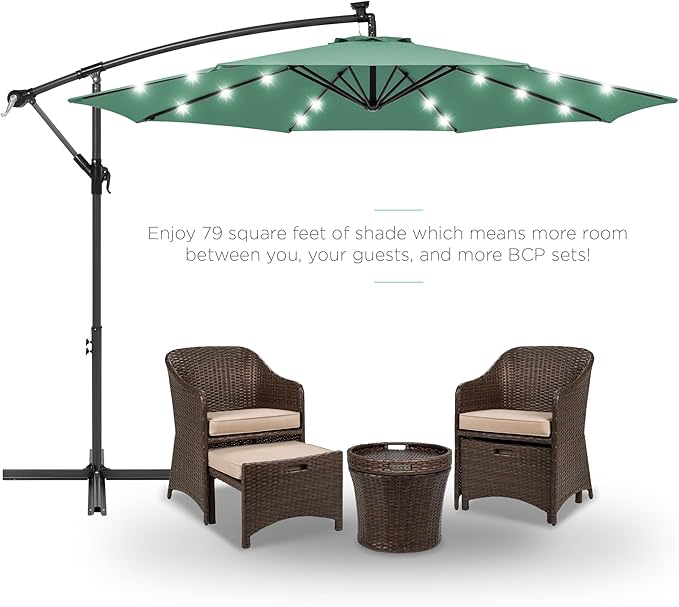 Best Choice Products 10ft Solar LED Offset Cantilever Hanging Market Patio Umbrella, 8 Sturdy Ribs, Easy Adjustment - Seaglass BestChoiceProducts