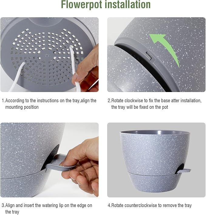 10 inch Self Watering Pots, Planter, Plant Pots with Mesh Drainage Holes for Indoor Outdoor House Plants and Garden, Set of 2 Plastic Flower Pots with Deep Reservoir, Speckled Grey WSMKSZ