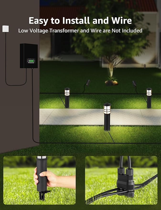 SUNVIE 4-Pack Low Voltage Pathway Lights 3W 3000K 12-24V LED Landscape Bollard Path Lights with Connectors CRI 90+ Aluminum Outdoor Landscape Lighting for Walkway Yard Garden, ETL Listed Cord SUNVIE