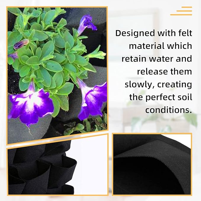 Hanging Planting Grow Bags, 36 Pockets Hanging Vertical Wall Planter Wall Mounted Grow Bag Outdoor Indoor Gardening Vertical Greening Flower Container, Planting Bags Storage Bags(1.0 m × 1.0 m, Black) LITLANDSTAR