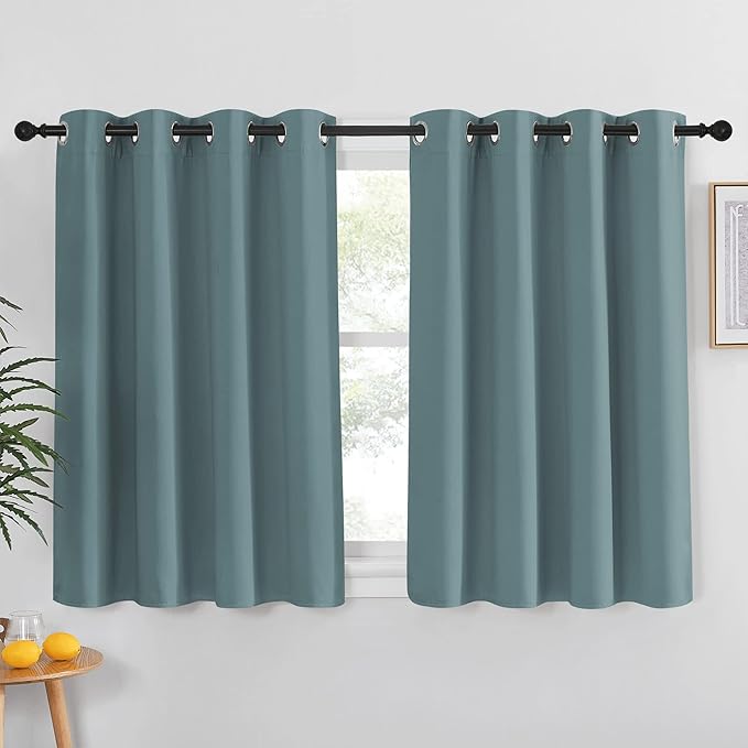 NICETOWN Greyish Blue Blackout Curtain for Kitchen Over Sink - Grommet Thermal Solid Curtain Window Treatment Energy Saving Sound Reducing for Boys Room/Bedroom (1 Panel, W52 x L45) NICETOWN