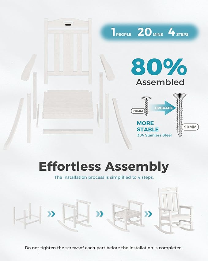 Ciokea Oversized Outdoor Rocking Chairs Set of 4, 380lbs Heavy-Duty Large Patio Rocker, High Back Cozy Porch Chairs, Weather Resistant Patio Rocking Chairs for Outside, Fire Pit, Deck, White CIOKEA