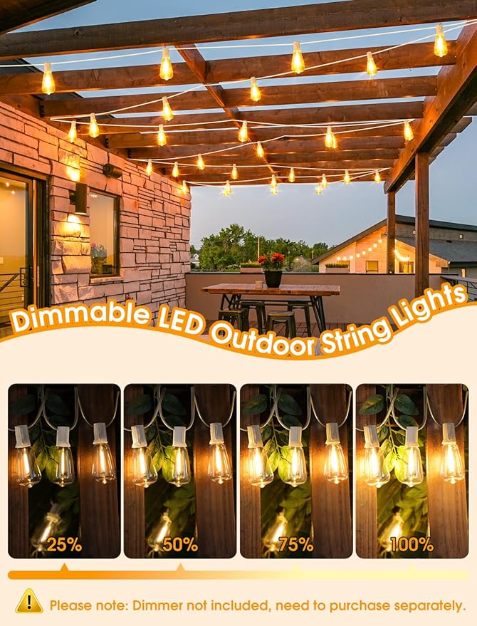 75FT(3x25FT) Outdoor String Lights, Patio Lights with 30+3 LED Dimmable Waterproof Connectable ST38 Bulbs for Gazebo Backyard Christmas, White Larkvue