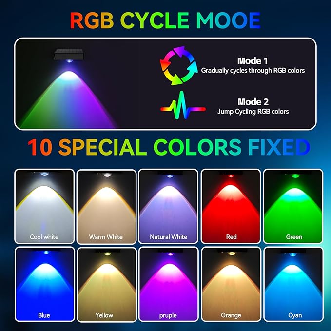 Solar Led Wall Light,Rgb Color Changing Spotlight - Waterproof Outdoor Garden Path Lighting Patio Fence Lights,10 Modes Auto On/Off,Ip44 Abs Material,No Wiring Needed For Yard & Courtyard (12 P) ZSYIQIXI