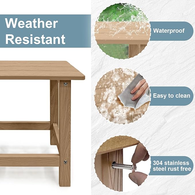 Outdoor Side Table, HDPS Single Adirondack Side Table Weather Resistant, Table for Adirondack Chair, Outside End Table for Patio, Pool, Deck, Porch, Outdoor or Indoor Use,Teak Meluvici