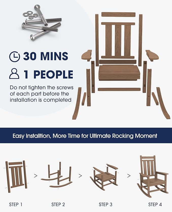 KINGYES Oversized Outdoor Rocking Chair Set of 2, All-Weather Patio Rocking Chairs for Porch, HDPE Outdoor Patio Rockers with High Back & Wide Seat for Garden, Lawn, Brown KINGYES