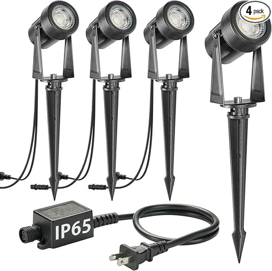SUNTHIN Outdoor Landscape Lighting, 4 Pack Outdoor Spot Lights with Transformer for Yard, Plant, Lawn, Tree, Flags, House, Garden, Fence Use, IP65 Waterproof & Connectable SUNTHIN