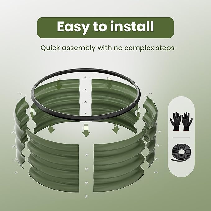 ZXZYHFTY Round Galvanized Raised Garden Bed kit,Green Outdoor Garden Raised Planter Box, Round Large Metal Raised Garden Beds for Vegetable 2 * 2 * 1ft 1 Pack ZXZYHFTY