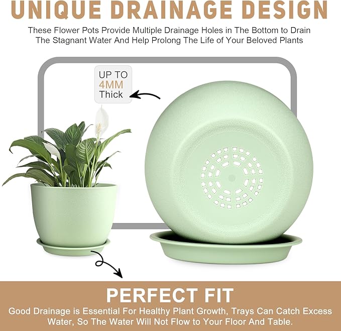 Plant Pots 12/10/9 inch Set of 3, Flower Pots with Multi Mesh Drainage Holes, Large Planters for Indoor Outdoor Garden Plants and Flowers. (Green) AFamilyofGardenLovers