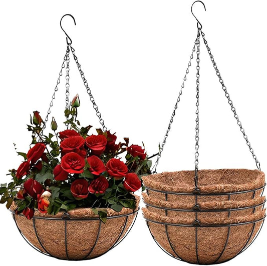 Hanging Baskets for Plants Outdoor(8 inch 4 Pack)- Coconut Coir Hanging Planters Outdoor, Metal Wire Baskets with Coco Liner, Hanging Pots for Plants Indoor, Flower Pots for Railings ArtFamy