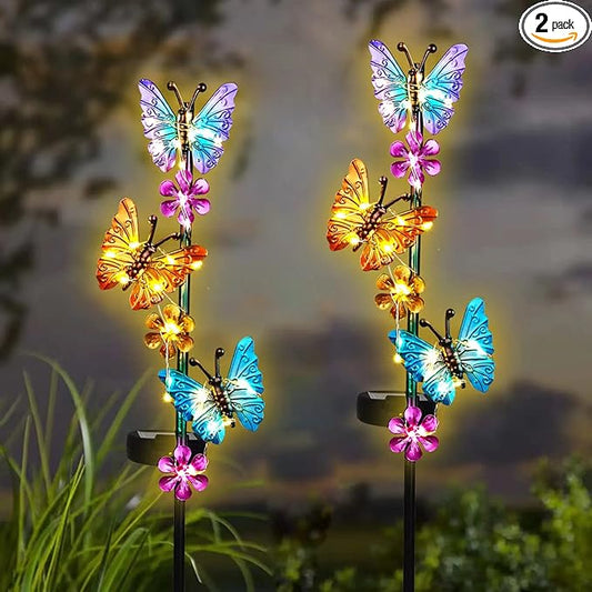 Solar Lights Outdoor Waterproof Garden Butterfly Light Decorative Solar Stake Lights with Butterflies Decor for Garden Yard Lawn Patio Pathway(2 Pack) YHSOLAR