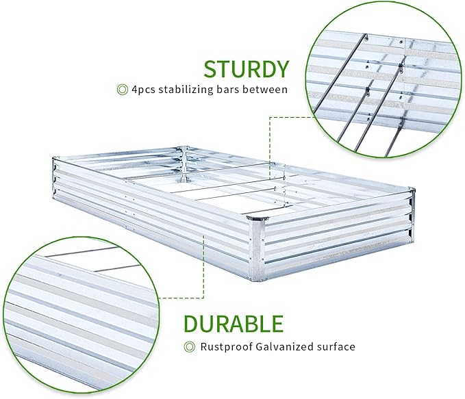 Galvanized Raised Garden Bed Kit - Metal Raised Planter 2pcs/Pack 6'x3'x1' for Flowers Plants, Vegetables Herb Veezyo