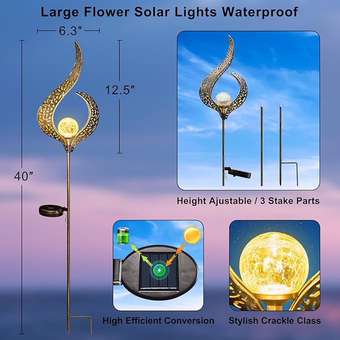HOMEIMPRO Outdoor Solar Garden Lights Waterproof, Gifts for Mom Dad, Yard Art, Pathway, Lawn Ornaments, Outdoor Decor,Birthday Gifts for Wife Women (Bronze,2Pack) Homeimpro