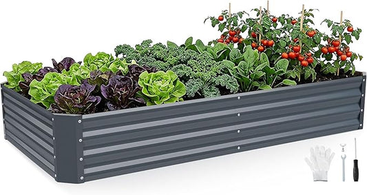 INNO STAGE Galvanized Raised Garden Bed Kit, 6x3x1FT Metal Raised Garden Beds for Vegetables, Rust-Resistant & Easy Assembly, Outdoor Raised Beds for Gardening, Flowers, Herbs (Grey) INNOSTAGE