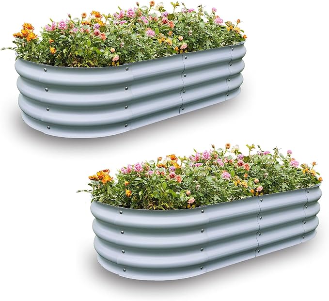 Gardmax 2 Pack Galvanized Raised Garden Bed, Lightweight Planter Boxes Outdoor with Easy Assembly, Large Garden Bed for Vegetables, Fruits, Flower Silver ChooseGardmaxforbetterlife