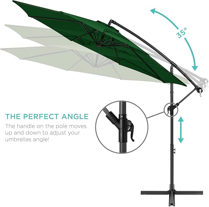 Best Choice Products 10ft Offset Cantilever Hanging Market Patio Umbrella, 8 Sturdy Ribs, Easy Adjustment - Green BestChoiceProducts