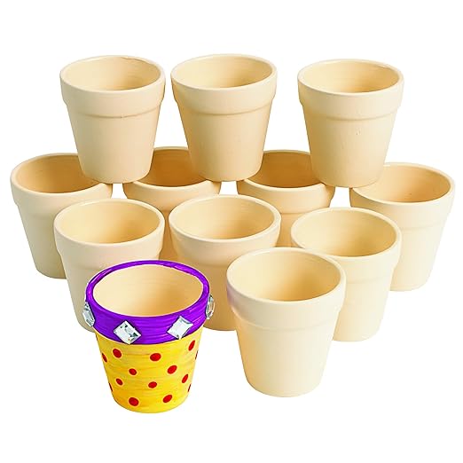 Ceramic Flowerpots, Set of 12, Kids Crafts, Crafts for Children, Flowers & Herb Garden for Kids, Ideal Mothers Day or Fathers Day Gift, Birthday or Holiday, Personalize & Individually Decorate Colorations