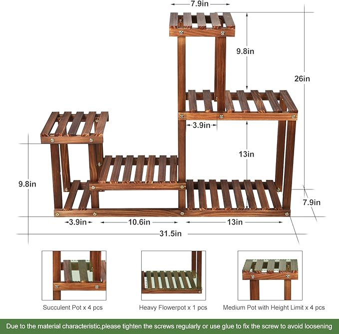 Pine Wood Plant Stand Indoor Outdoor Multi Layer Flower Shelf Rack Higher and Lower Plant Holder in Garden Balcony Patio Living Room (4 Tiers ) COOGOU