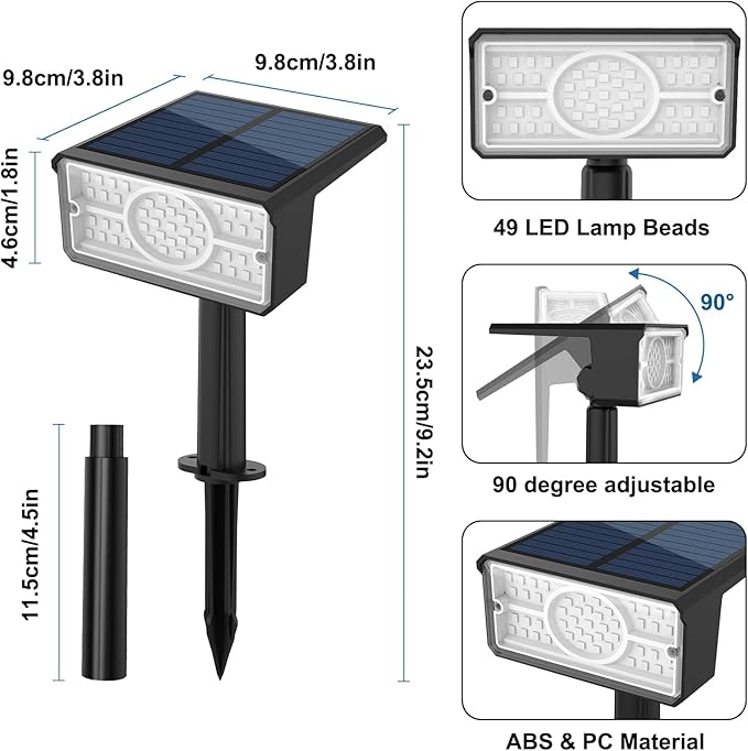 T-SUN Green Solar Spot Lights Outdoor 4 Pack, 49 LED 2 Lighting Modes, IP65 Waterproof Landscape Spotlights, 2 in 1 Auto On/Off Solar Lights for Yard, Garden, Driveway, Pathway T-SUN