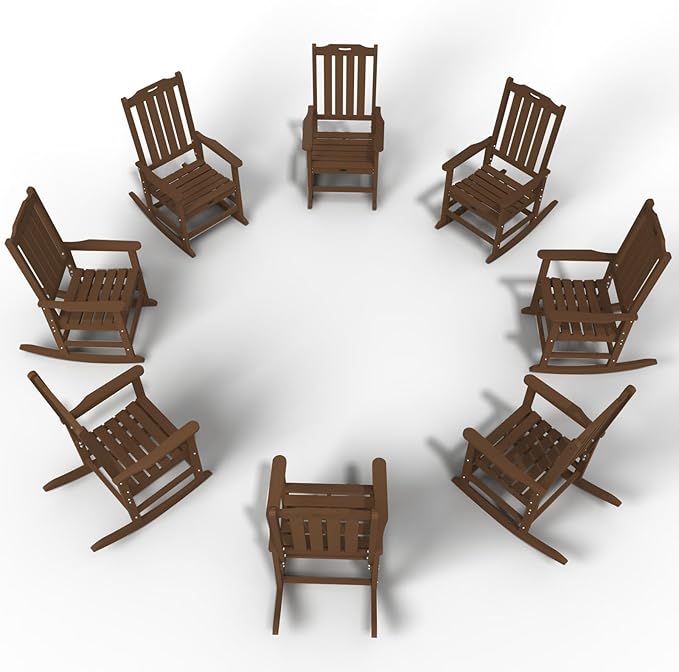 Oversized Rocking Chair Set of 8, Outdoor Rocking Chair for Adults, All Weather Resistant Porch Rocker for Lawn Garden, Wood THOEOE