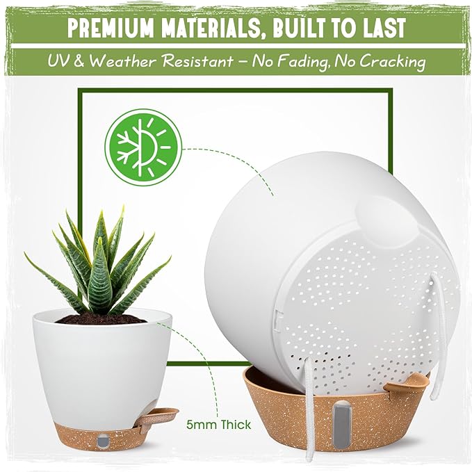 Self-Watering Pots for Indoor Plants 4 Pack, 6/8/10/12 Inch Outdoor Planters with Water Level Indicator&Deep Reservoir, Decorative Flower Pots for Indoor Plants,Home Decor (White, 12+10+8+6 inch) GOPROAUTO