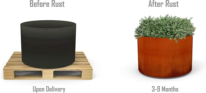 PLANTERCRAFT Corten Steel Metal Planter Box, Round Sizes, Modern Garden Steel planters for Commercial and Residential Outdoor Use. Plantercraft