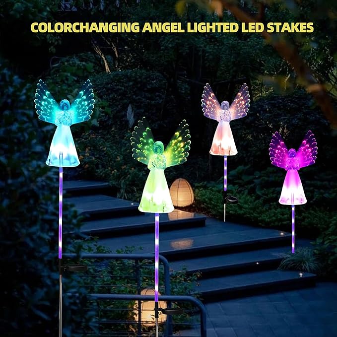 Angel Solar Lights for Cemetery, 2 Pack Solar Lights Outdoor Garden, Color Changing Decorative Angel Lights for Yard Patio Pathway Grave Decoration Memorial Gifts Rirool