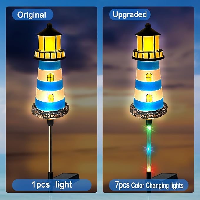 4 Pack Lighthouse Solar Lights,7 Light Color Changes,IP65 Waterproof Solar Pathway Lights for Garden,Lawn,Outdoor Lighthouse Decor HokfirmHomeDecorGarden