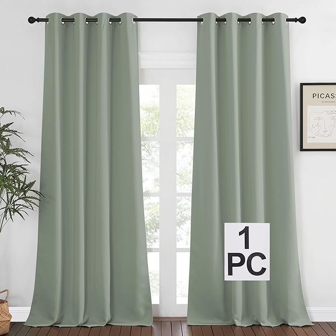 NICETOWN Blackout Sage Green Curtain 90 inch Length for Bedroom - Thermal Insulated Grommet Room Darkening Window Drape Sound Dampening for Living Room, W52 x L90, 1 Panel NICETOWN