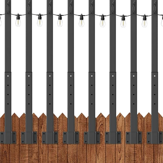 AILBTON 8 Pack 2.8Ft String Light Poles,Light Poles for Outside String Lights,Outdoor Light Poles with Fence Bracket,Metal Pole Stand for Patio,Backyard,Deck AILBTON