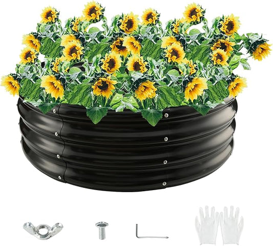 Round Galvanized Steel Fire Ring/Fir Pit for Outdoor/Durable Round Galvanized Steel Raised Garden Bed for Planting-2.67×2.67×1FT,0.8MM Thick (32 ins Diameter x 12 ins high, Black) zbzbml