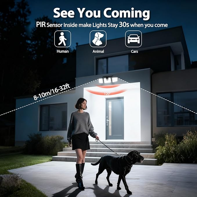 INCX Solar Motion Sensor Lights Outdoor, 3 Heads Security Lights Solar Powered, 156 LED Flood Light Motion Detected Spotlight for Patio Yard Garage Entryways, IP65 Waterproof 4 Pack INCX
