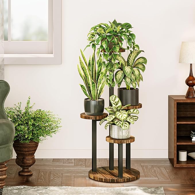 Bamworld Plant Tables Indoor Corner Plant Stand Tall Metal Wood Plant Shelf Outdoor Indoor Plant Table Rack 5 Tier Tier Plant Stand Garden Accessories for Living Room Balcony Patio Bamworld