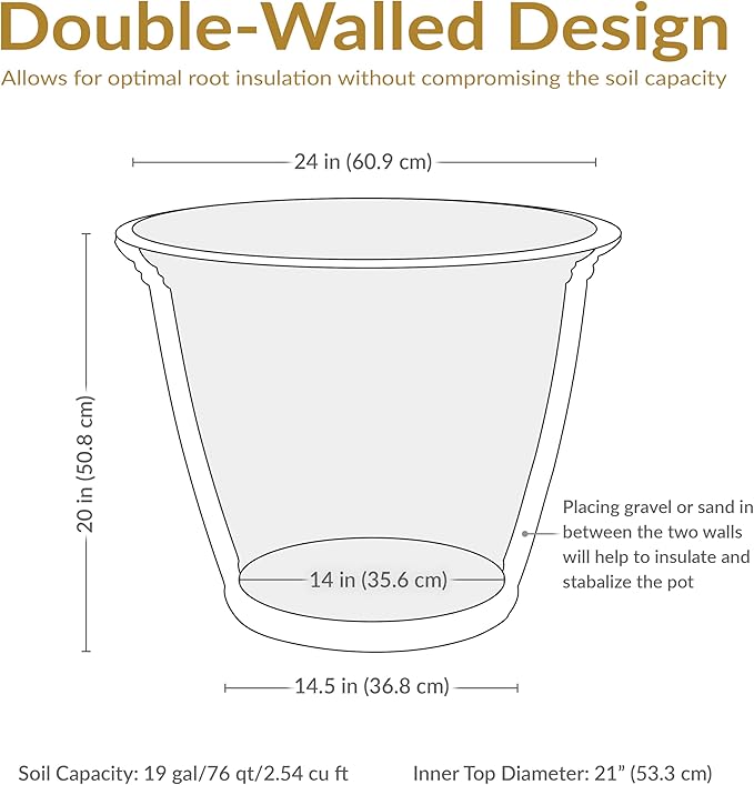 Sunnydaze 24-Inch Anjelica Large Plastic Pot for Plants - Outdoor Double-Walled Large Plastic Planter with Drillable Drainage Holes - Rust - 2pk SunnydazeDecor