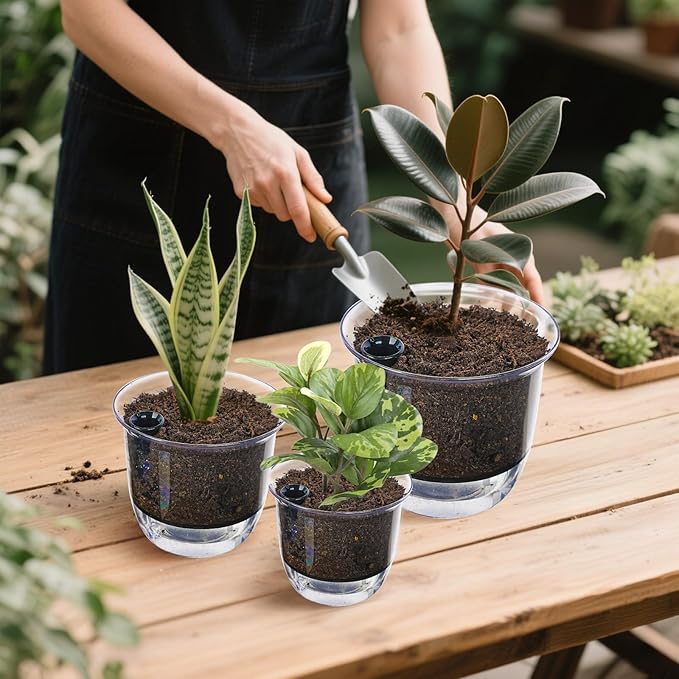 Plant Pots 6/5/4 inch Set of 3, Self Watering Pots for Indoor Outdoor Plants Flowers, Self Watering Planters with Reservoir, Drainage Hole and Absorbent Cotton Rope IWNTWY
