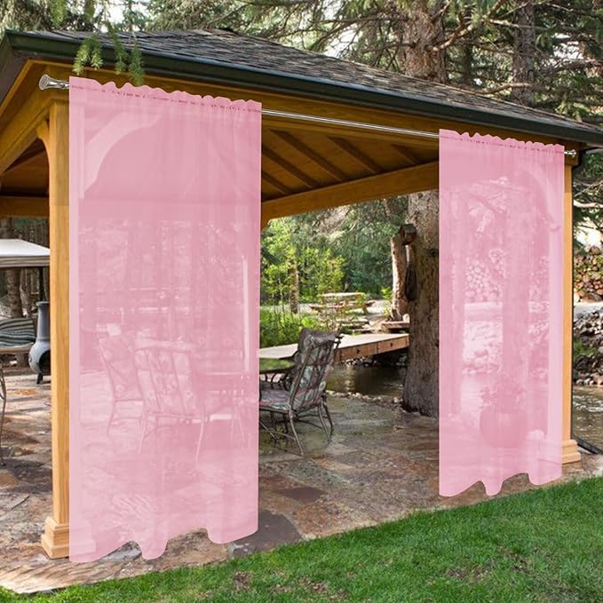 SpaceDresser Waterproof Outdoor Sheer Curtains for Patio - 4 Panels Rod Pocket Indoor Voile Sheer Curtain for Living Room,52W x 120L inch,Light Pink SpaceDresser