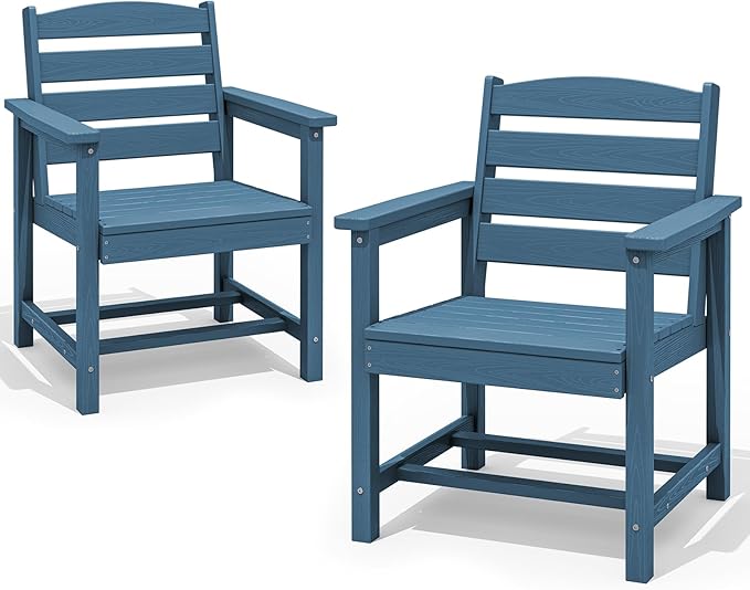 SERWALL Patio Dining Chair Set of 2,All Weather HDPE Outdoor Dining Chair, Blue SERWALL