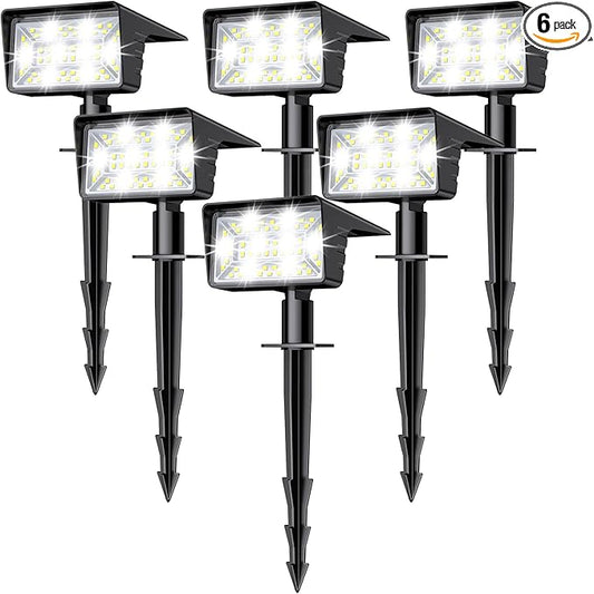 Solar Spot Lights Outdoor with 60 LED & Auto On/Off, 6 Pack Solar Lights Outdoor Waterproof IP68 with 3 Lighting Modes, 2-in-1 Solars Landscape Light for Outside, Garden, Yard(Cool White) Rootora