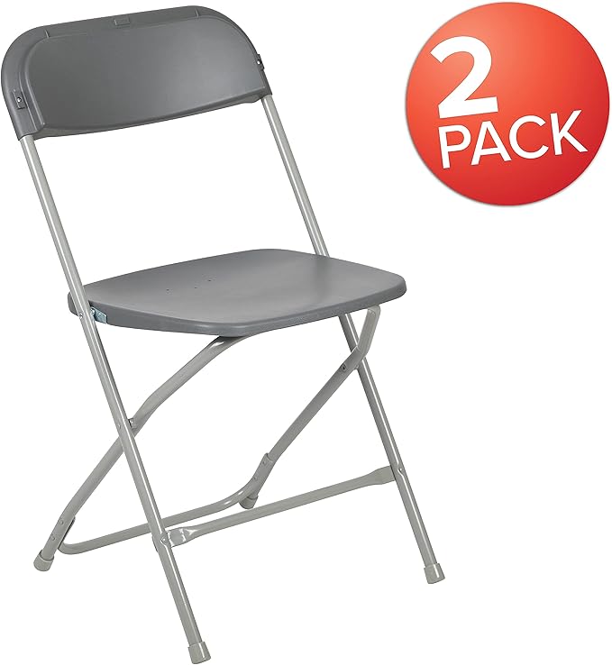 Flash Furniture Hercules Series Plastic Folding Chair - Grey - 2 Pack 650LB Weight Capacity Comfortable Event Chair-Lightweight Folding Chair FlashFurniture