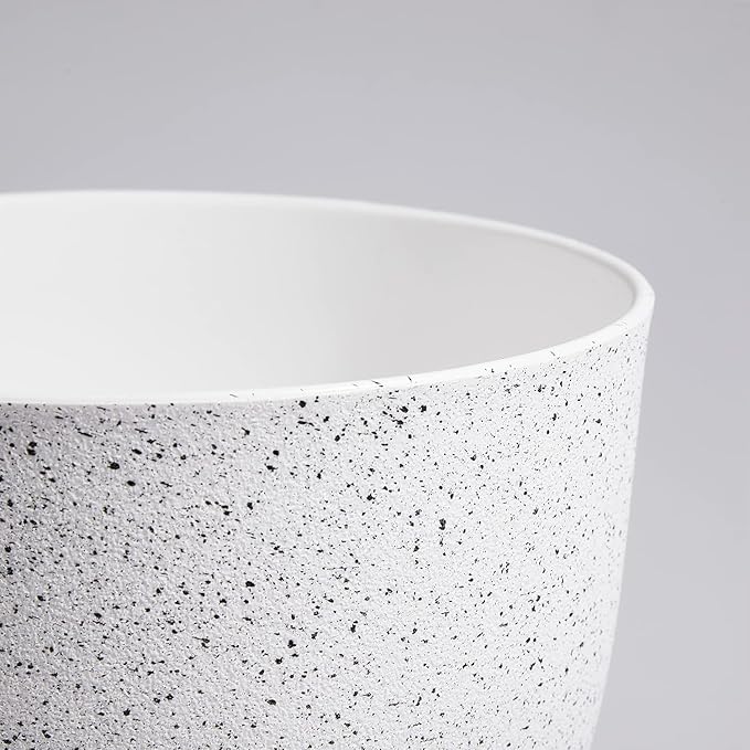 10/9/8 inch Medium Plant Pots, Set of 3 Modern Decorative Plastic Planters with Drainage Holes and Saucers for Garden House Plants, Flower Pots for Indoor Outdoor Plants, Speckled White WSMKSZ