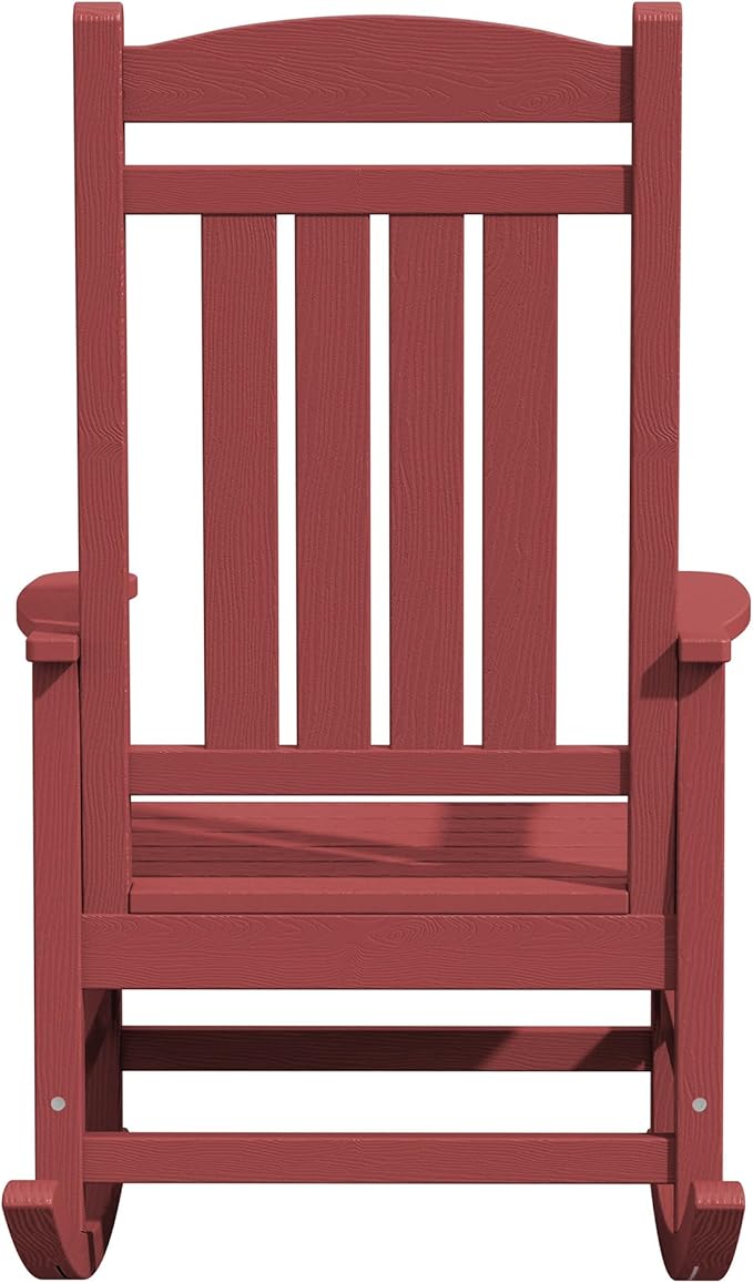 KINGYES HDPE Outdoor Rocking Chair Set of 4, All-Weather Poly Patio Rocking Chairs with 330lbs Support for Adults, Dark Red KINGYES
