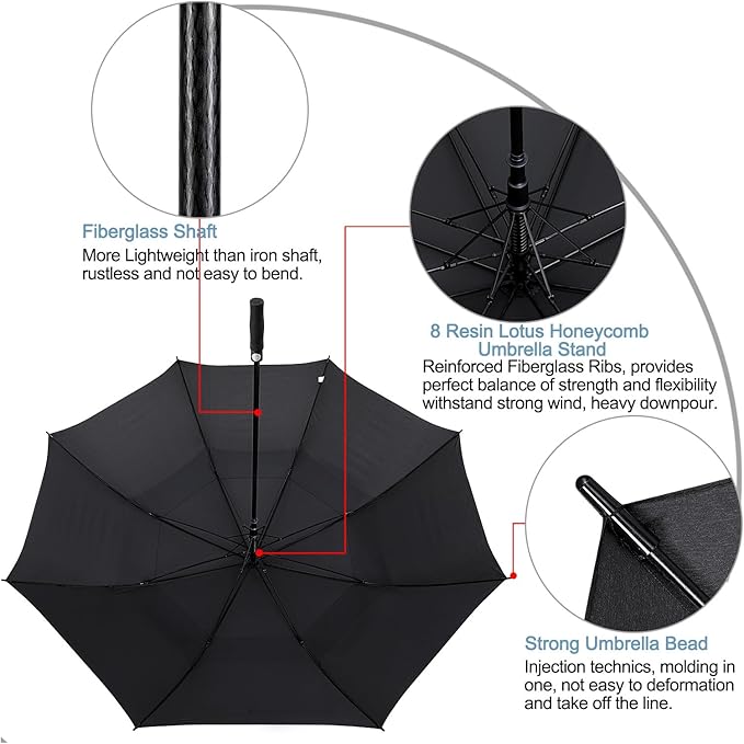 G4Free 47/54/62/68/72 Inch Automatic Open Golf Umbrella Oversize Extra Large Double Canopy Vented Windproof Waterproof Stick Umbrellas G4Free