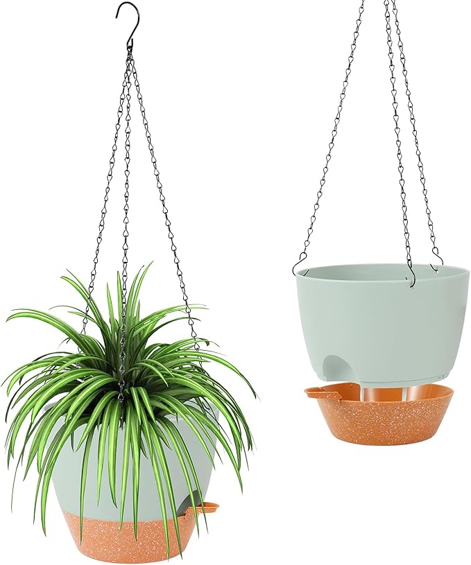 GARDIFE Hanging Planter, 10 inch Hanging planters for Indoor. Outdoor Plants, Self Watering Plant Pot, 2 Pack Large self Watering Hanging Planter, Green GARDIFE