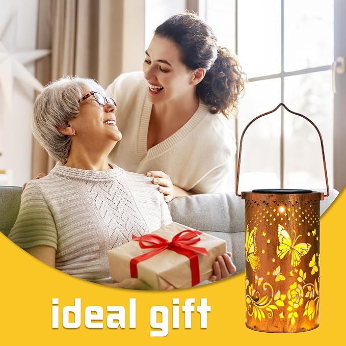 2 Pack Butterfly Birthday Gifts for Women Mom Grandma Solar Lanterns Outdoor Waterproof Garden Decor Hanging LED Decorative Light for Patio Yard Lawn Gardening Gifts DIBIEECN