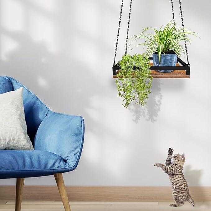 Plant Hanger Indoor, 16" Wooden Hanging Plant Holder with Metal Frame Large Hanging Planter for Indoor Plants Load 50LB Hanging Plant Shelf with 27.6" Long Chain, Ideal for Heavier Pots Window Ceiling Lilybud--lily