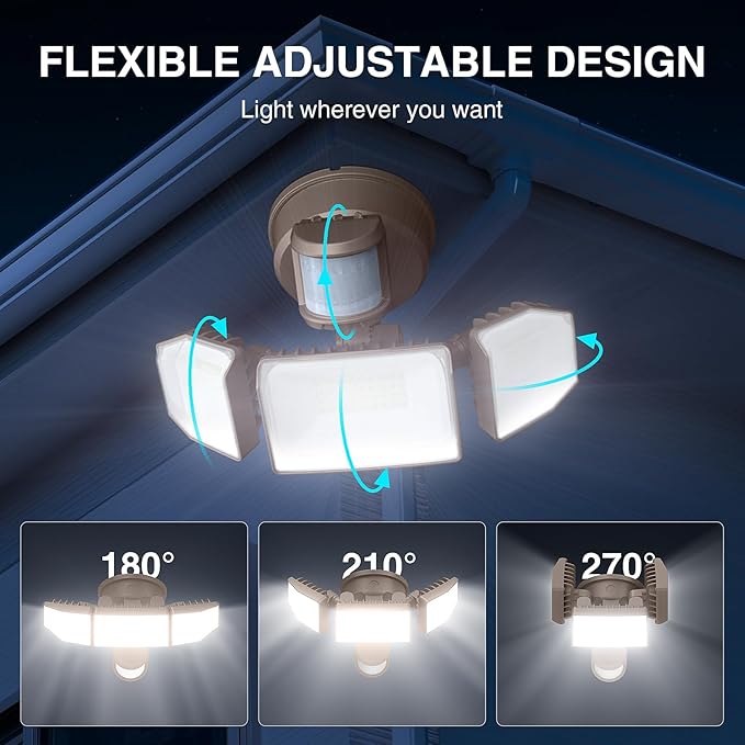 85W LED Security Lights Motion Sensor Light Outdoor, 8500LM Dusk to Dawn, IP65 Waterproof, 6500K, 3 Head Motion Detected Flood Light, Floodlight for Outside, Garage, Yard, Porch (Brown) Abovizo
