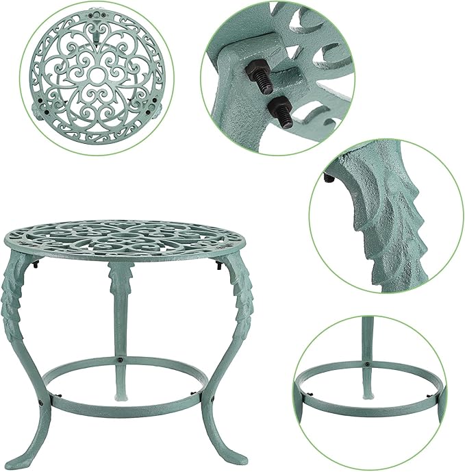 OwnMy Heavy Duty Cast Iron Plant Stand Vintage Wrought Iron Flower Pot Holder, Indoor Outdoor Large Plant Stand for Home Garden Patio, Decorative Round Potted Plant Holder Rack, Green OwnMy