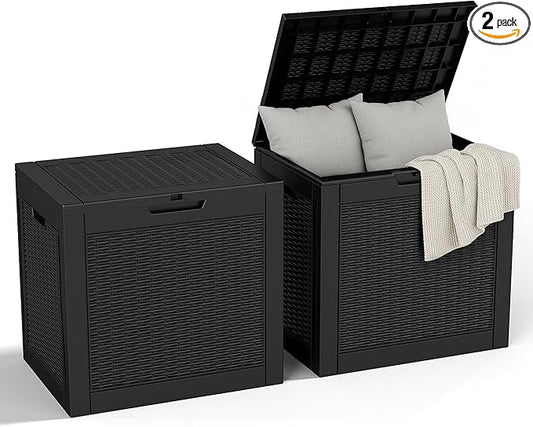 32 Gallon Outdoor Storage Box, Large Resin Deck Box for Patio Cushions, Garden Tools, Pool Accessories, Waterproof and Lockable Design, Storage Bench for Backyard & Deck(Black) Rootora