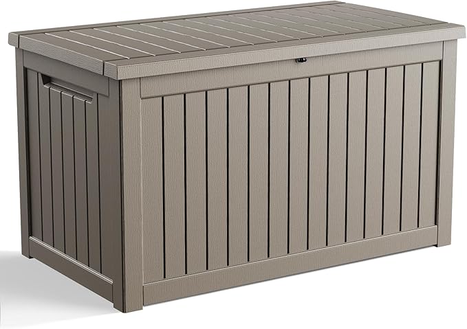 280 Gallon Outdoor Storage Box, Large Resin Deck Box for Patio Cushions, Garden Tools, Pool Accessories, Waterproof and Lockable Design, Storage Bench for Backyard & Deck(Gray) Rootora